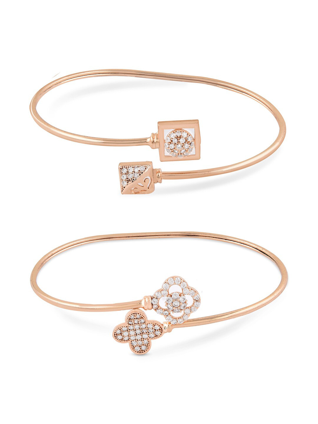 

AMI Set of 2 Rose Gold-Plated & White CZ Studded Cuff Bracelets