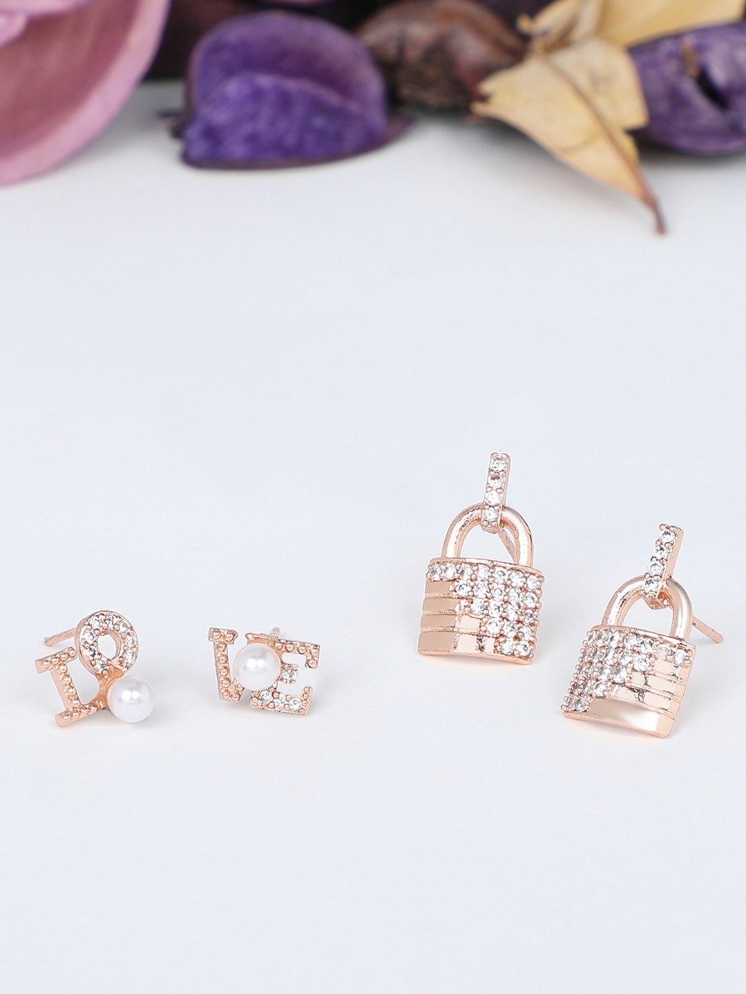 

AMI Rose Gold & White Set of 2 Quirky Stud Earrings