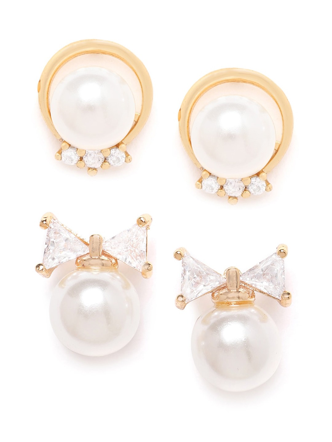 

AMI Gold-Toned & White Set of 2 Contemporary Stud Earrings