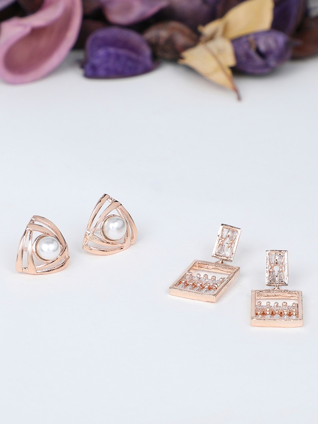 

AMI Rose Gold Set of 2 Contemporary Drop Earrings