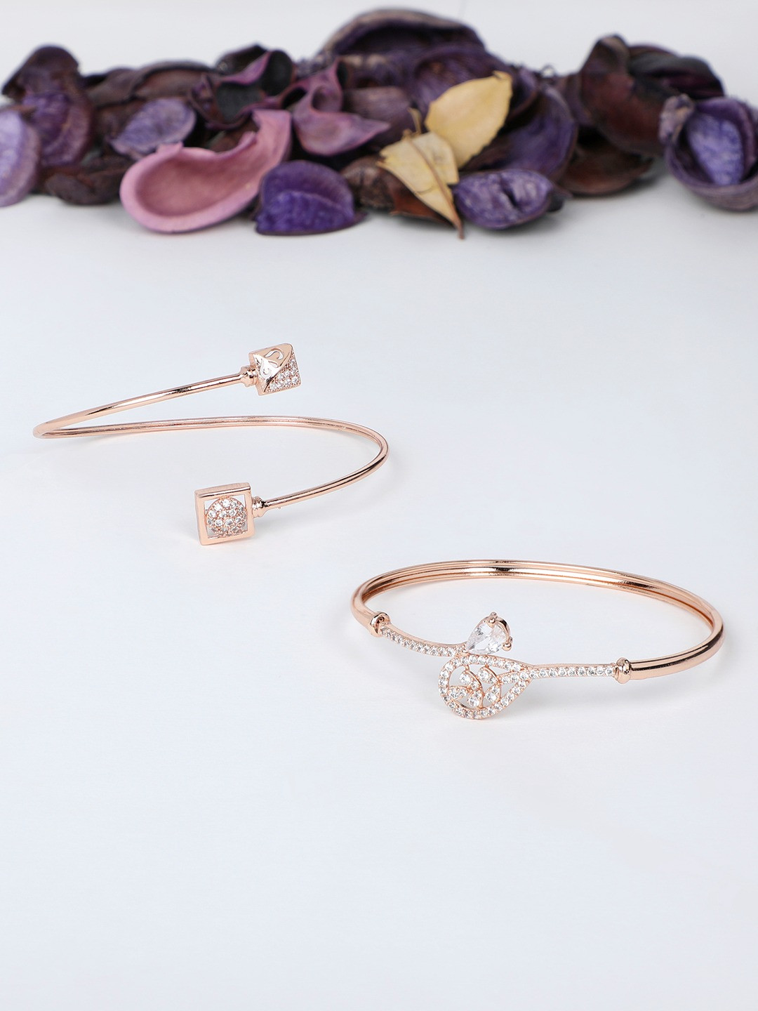 

AMI Women 2 Rose Gold Brass Cubic Zirconia Handcrafted Rose Gold-Plated Kada Bracelet