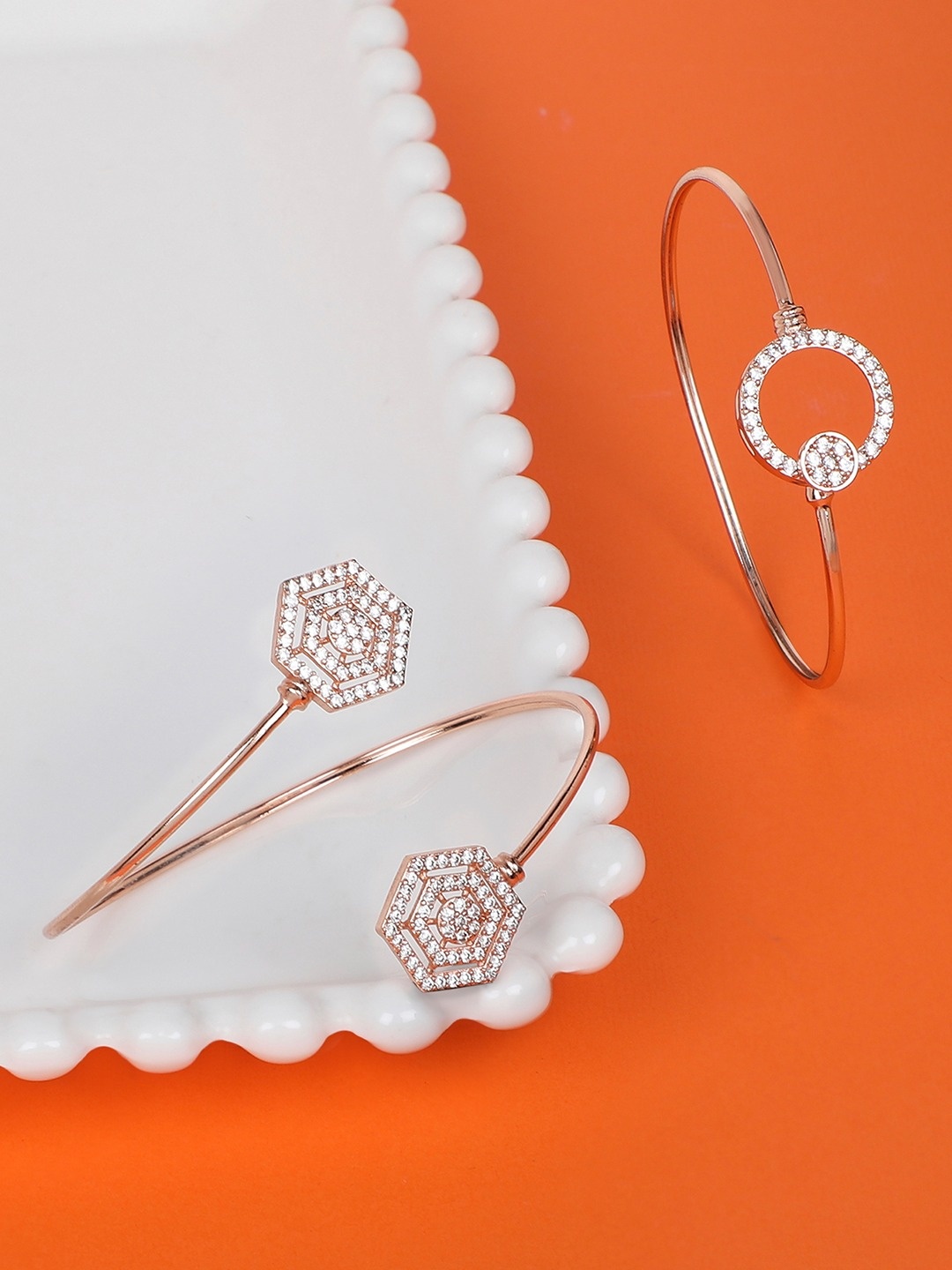 

AMI Women Set of 2 Rose Gold & White Brass Cubic Zirconia Bracelet