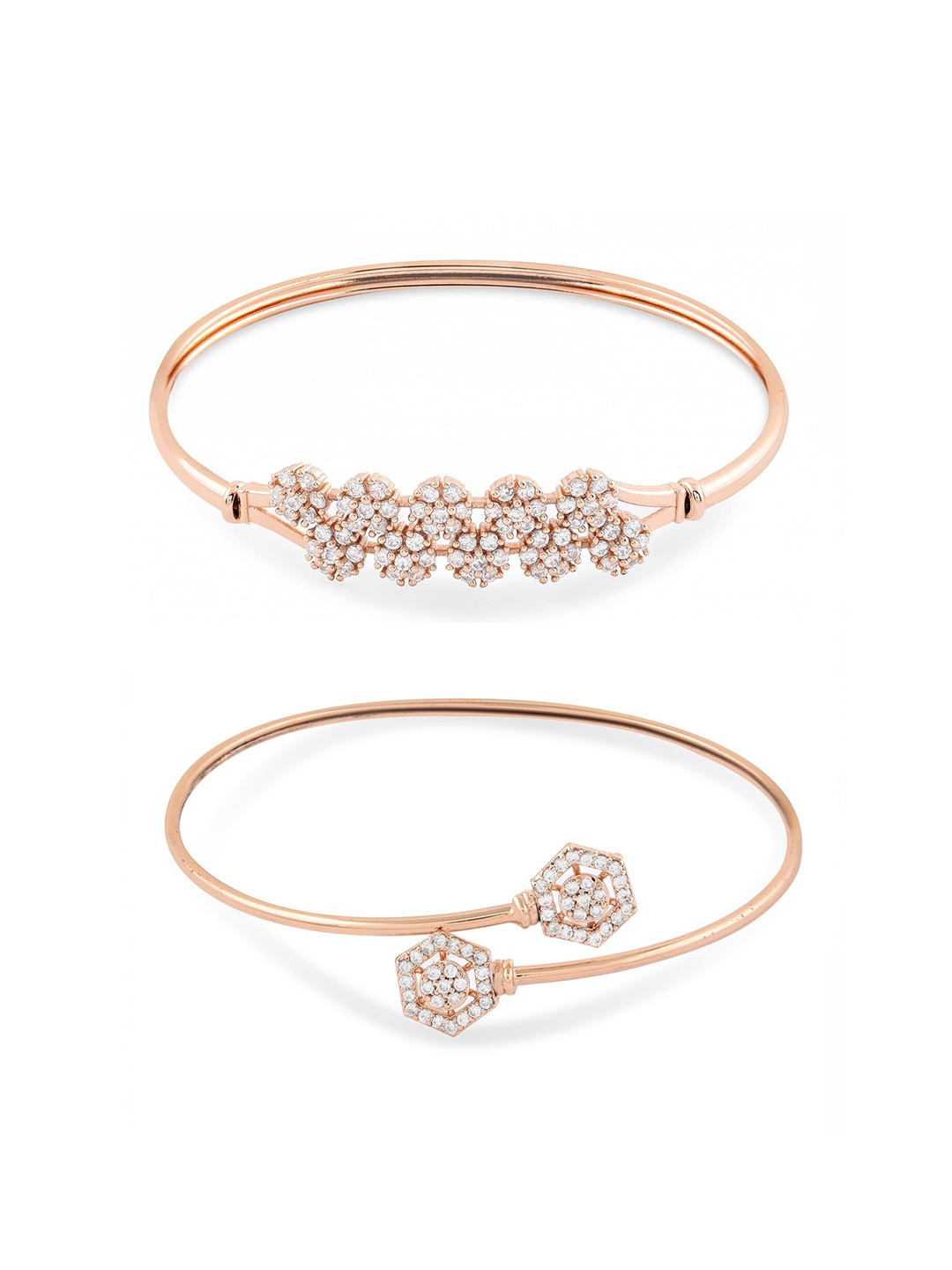 

Ami Set of 2 Rose Gold Contemporary Cubic Zirconia Brass Bracelets