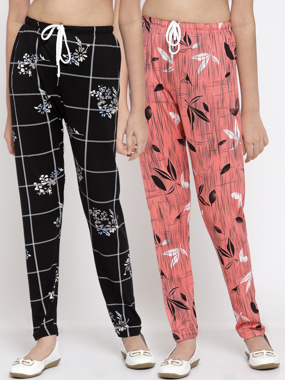 Klotthe Kids Girls Pack of 2 Printed Ankle Length Leggings, Black