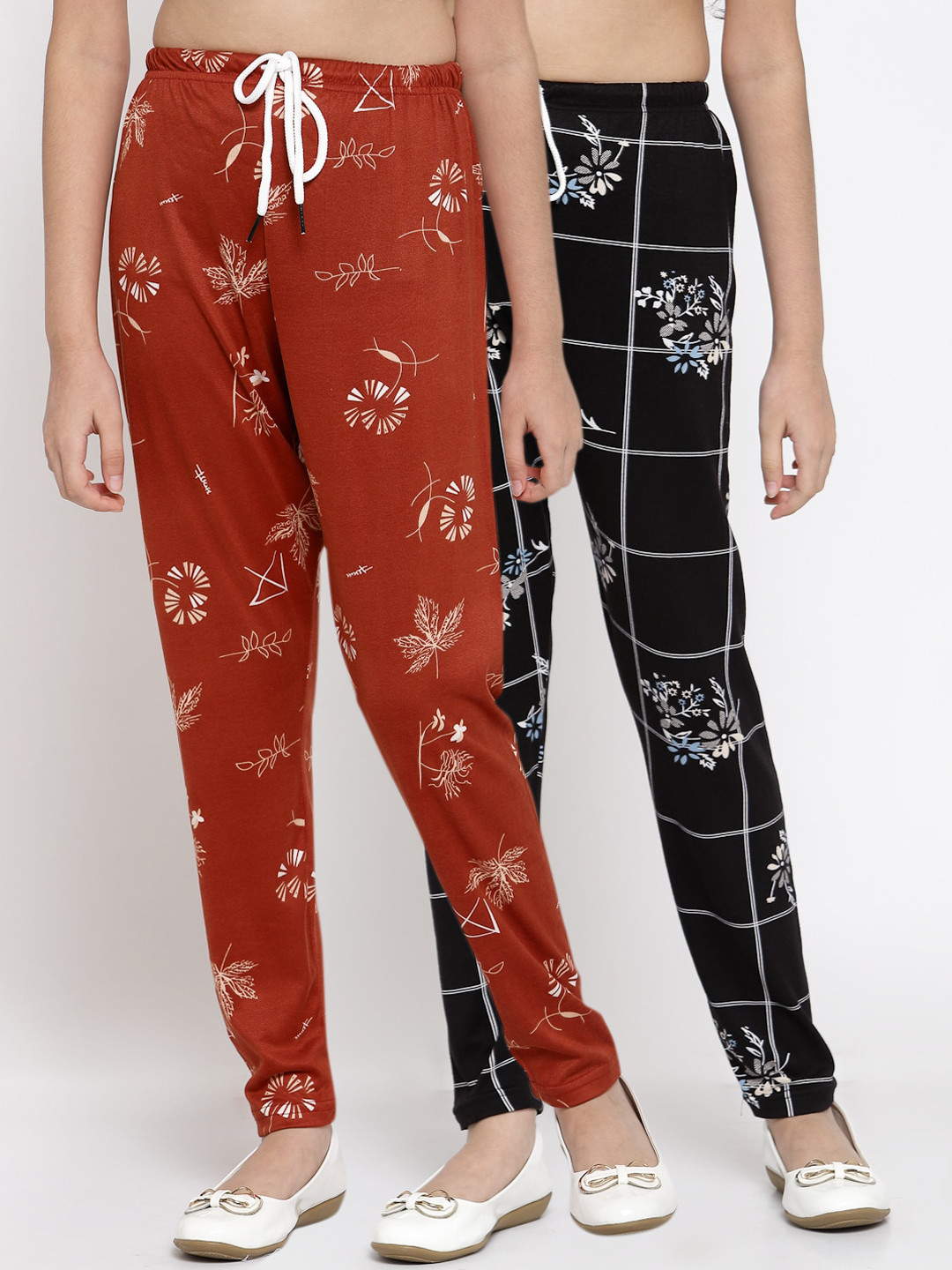 

Klotthe Kids Girls Pack of 2 Multicolor Printed Ankle Length Trousers, Multi