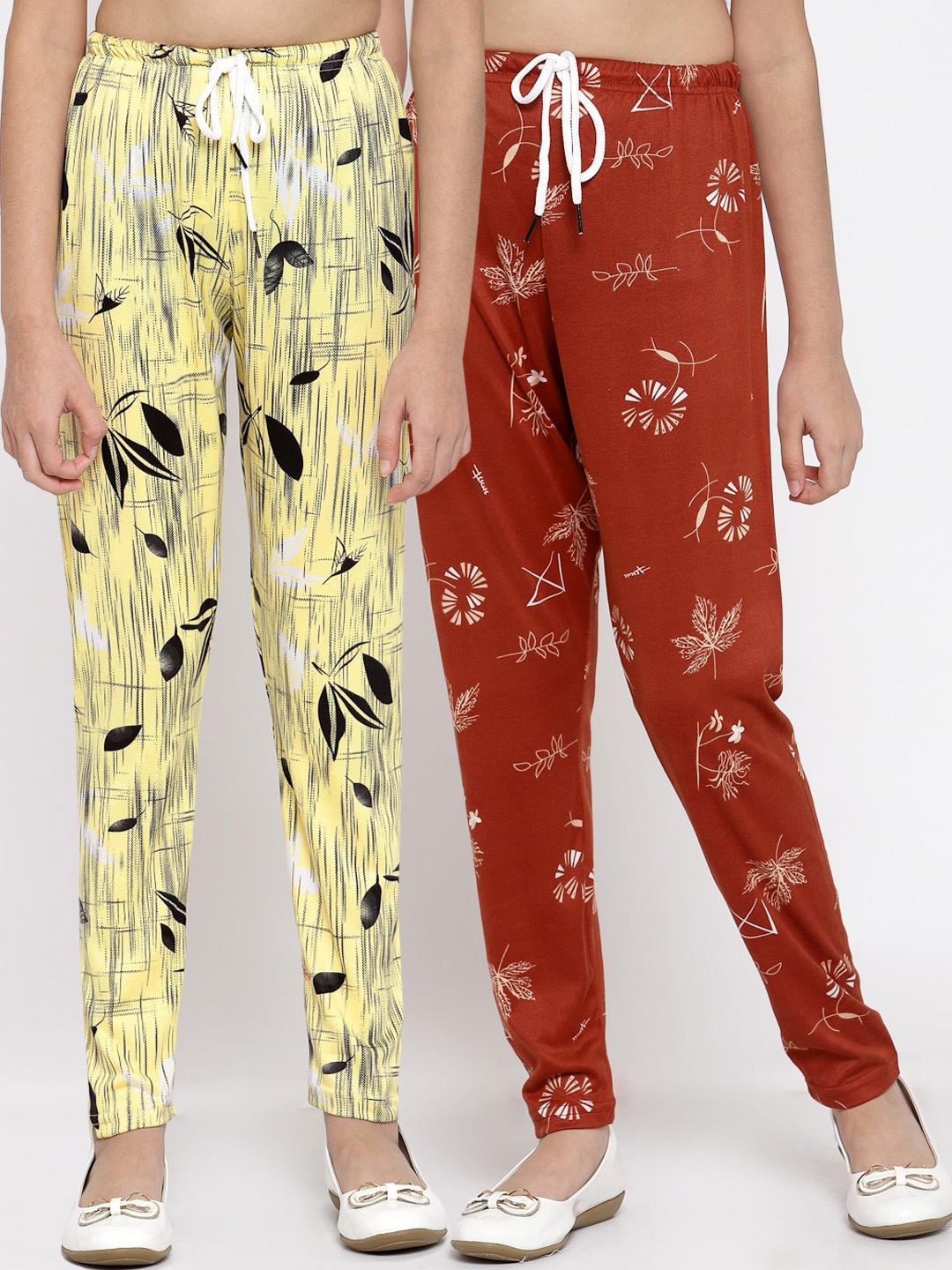 

Klotthe Kids Girls Pack of 2 Yellow & Red Printed Ankle Length Leggings