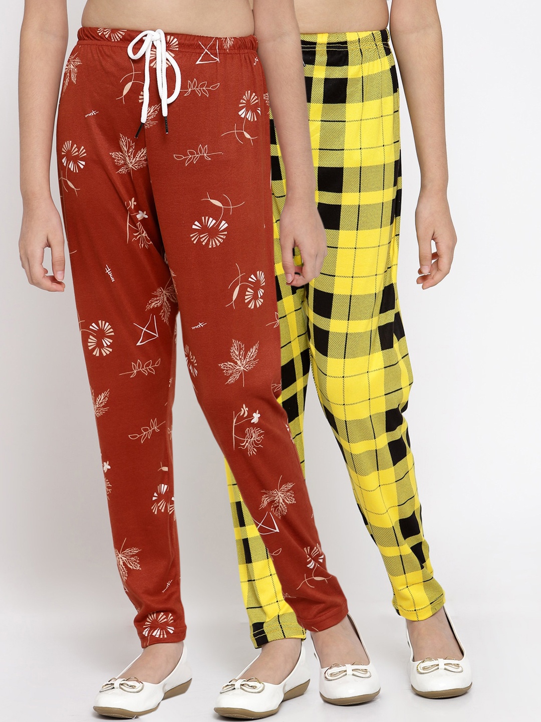 Klotthe Kids Girls Pack Of 2 Red & Yellow Printed Ankle Length Leggings