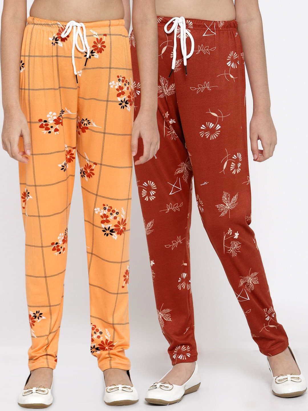 Klotthe Kids Girls Pack of 2 Orange & Red Printed Ankle Length Leggings