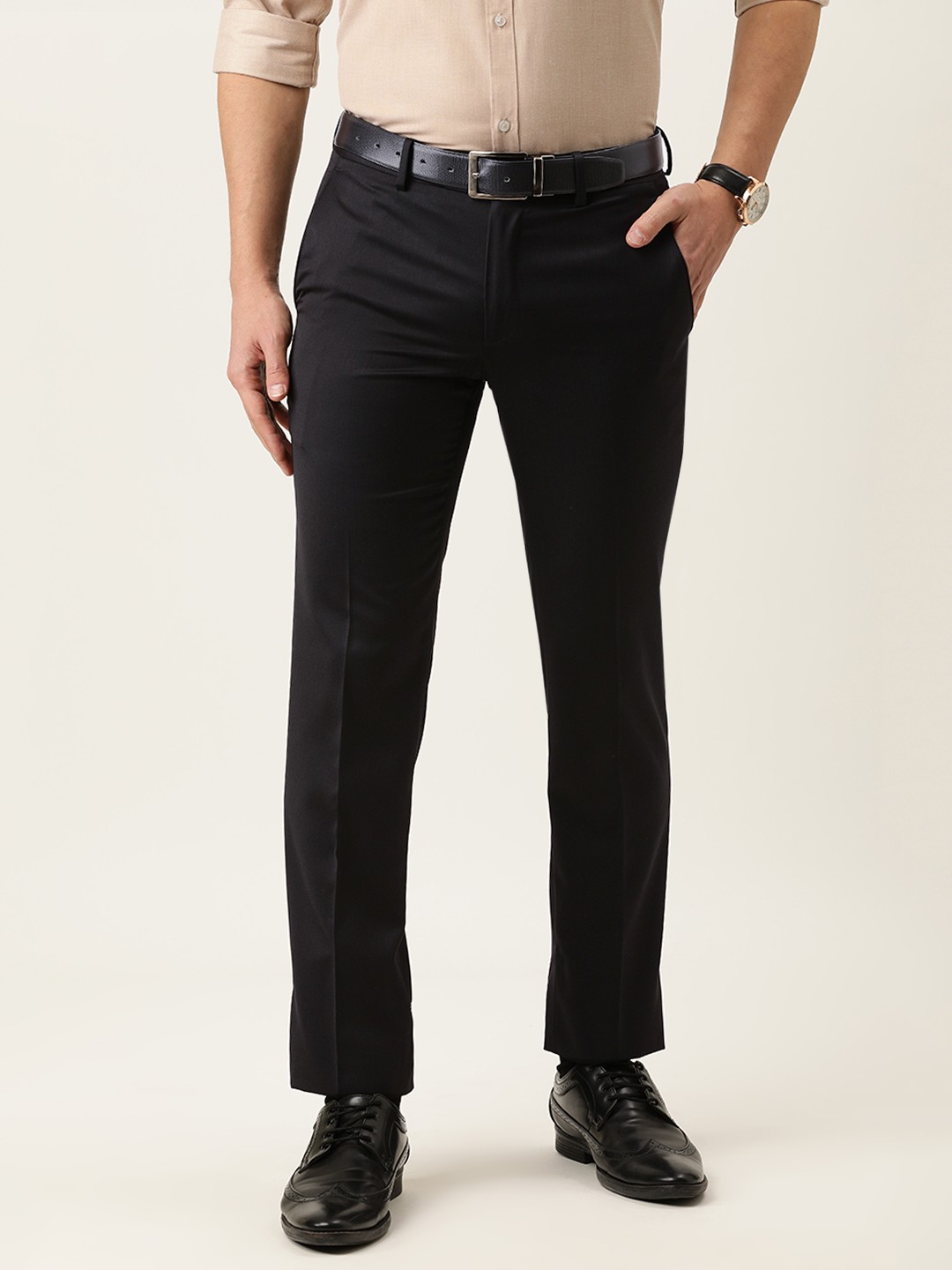 

Peter England Men Black Solid Neo Slim Fit Formal Trousers