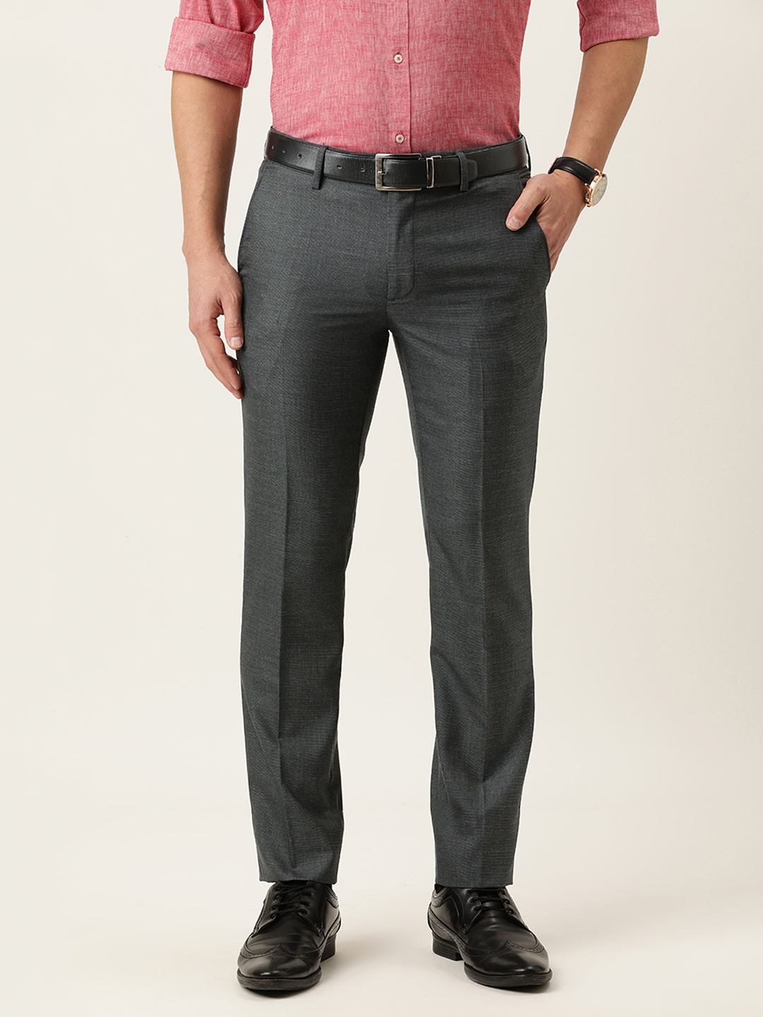 

Peter England Men Charcoal Skinny Fit Trousers