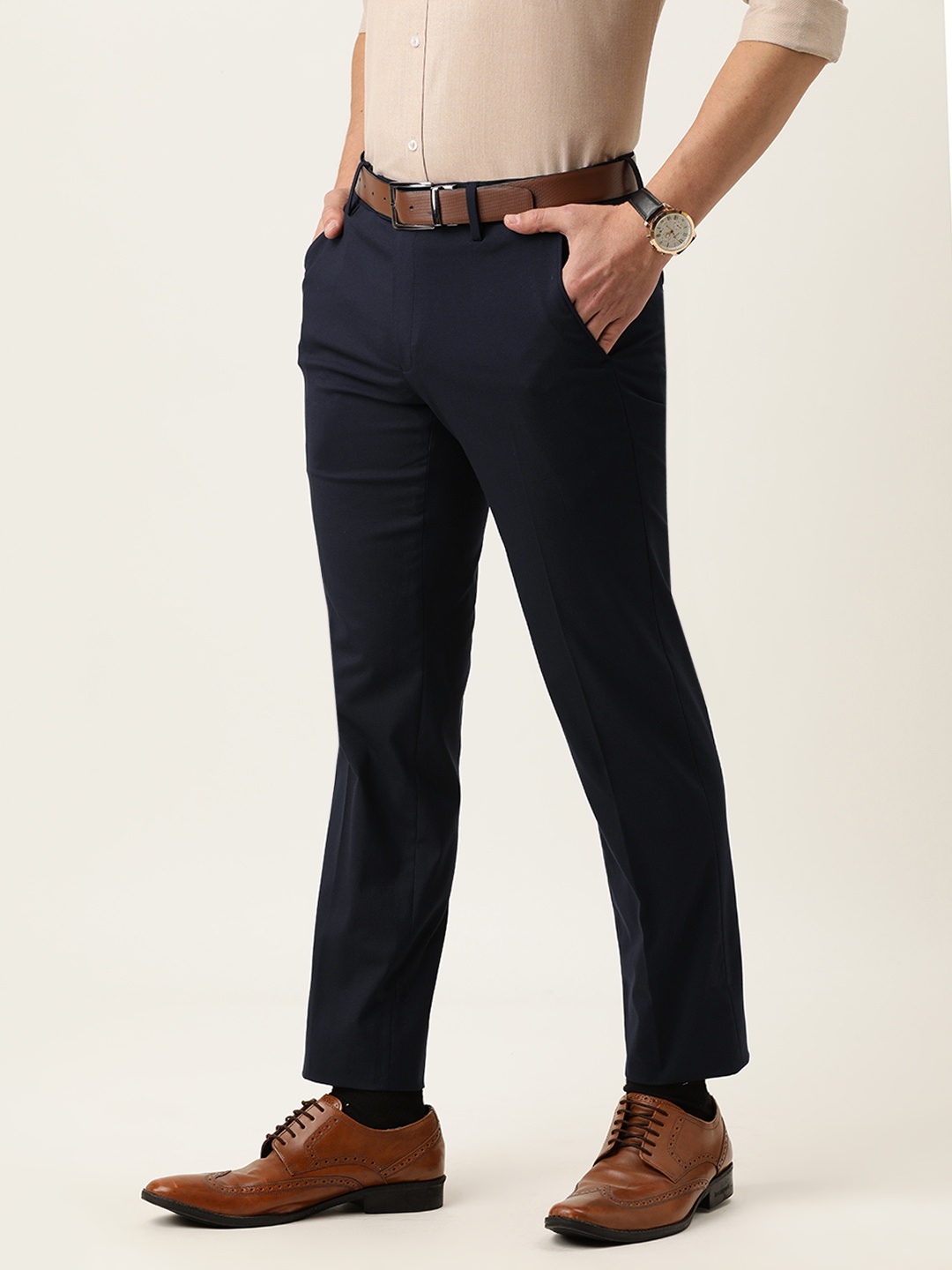 

Peter England Men Navy Blue Neo Slim Fit Formal Trousers