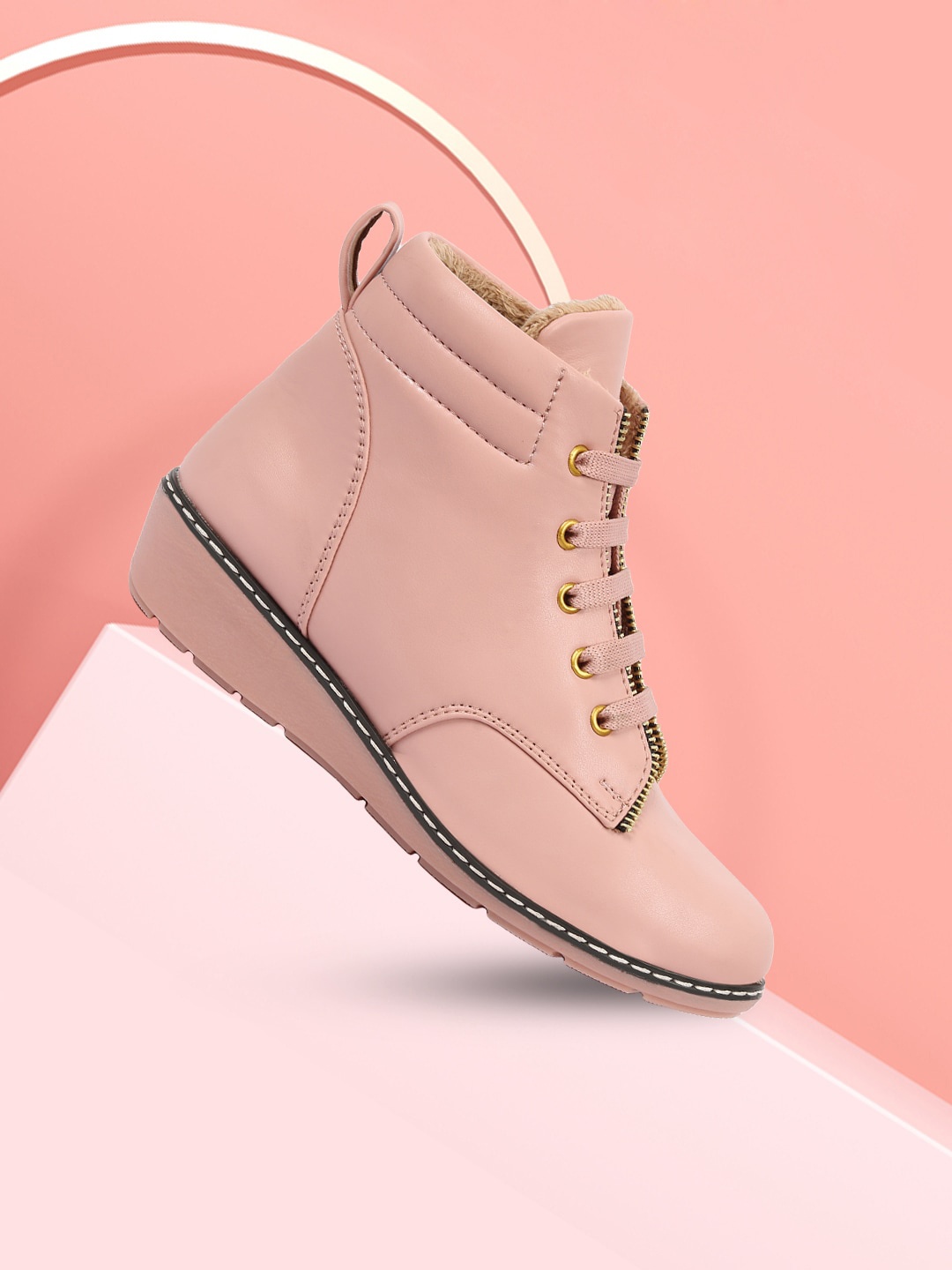 

Alishtezia Women Pink PU Flat Boots