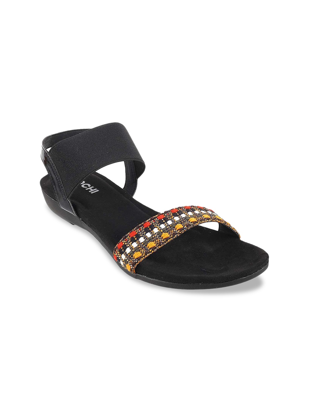 

Mochi Women Black Embroidered Open Toe Flats