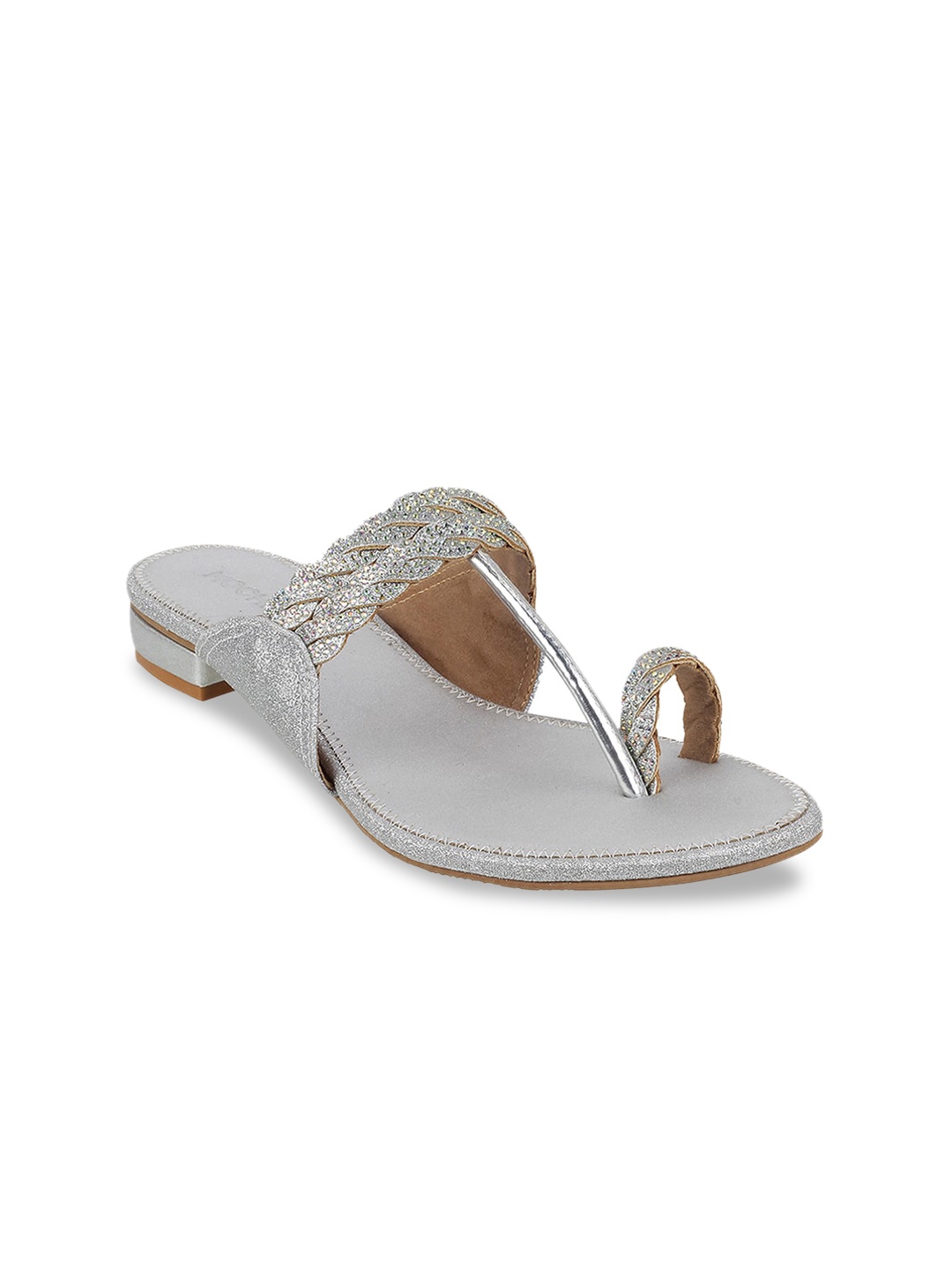 

Mochi Women Silver-Toned Embellished One Toe Flats