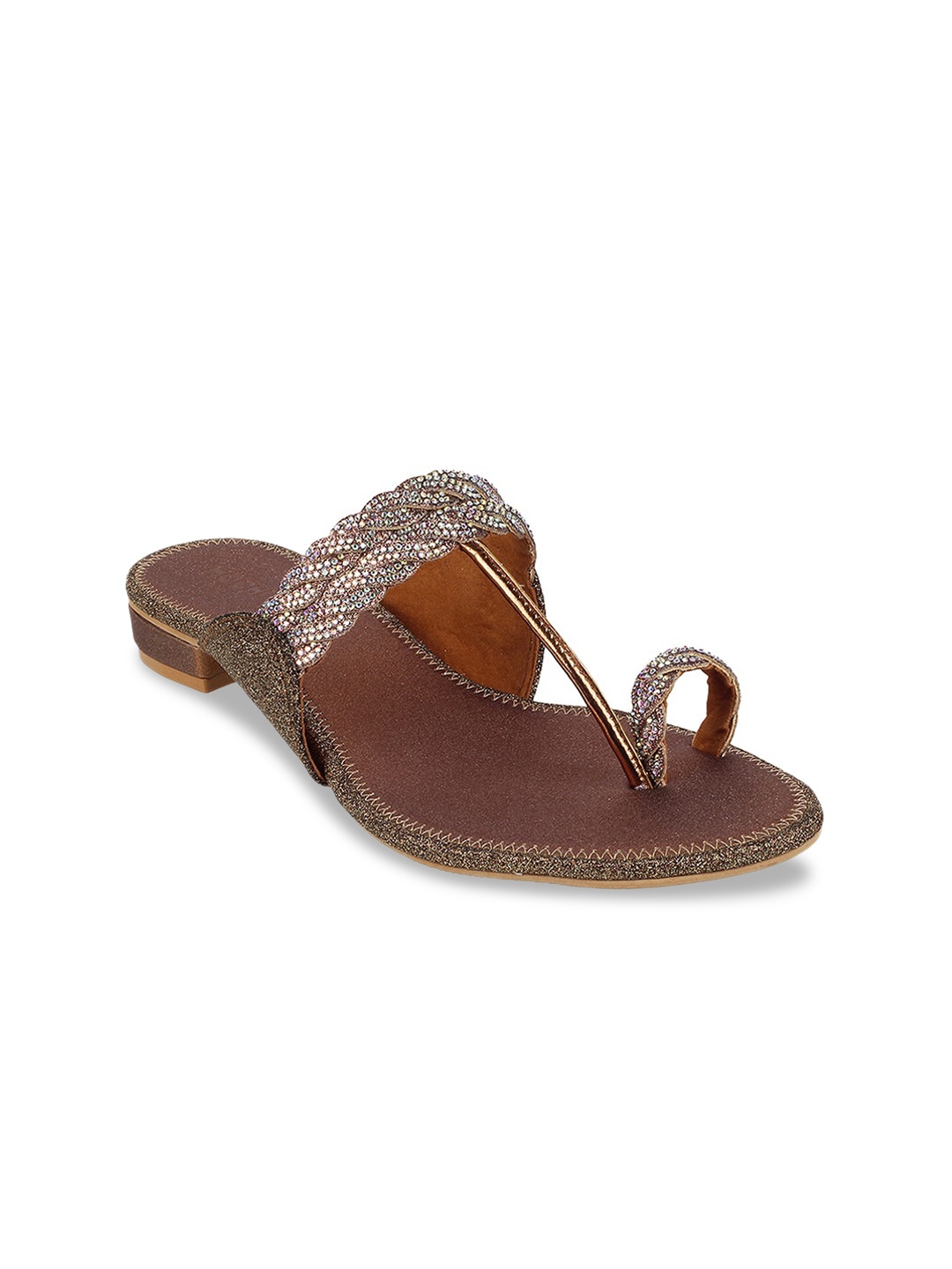 

Mochi Women Gold-Toned Embellished One Toe Flats