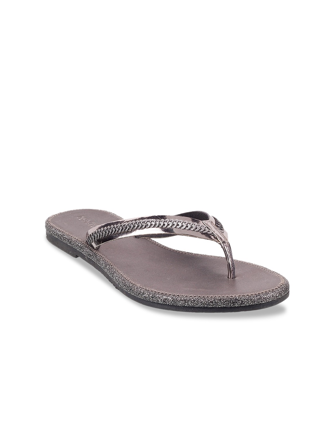 

Mochi Women Grey Embellished T-Strap Flats