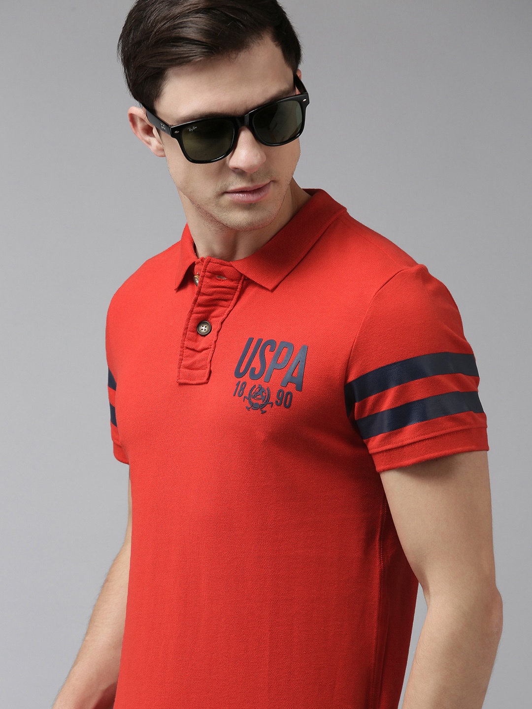 

U S Polo Assn Denim Co Men Red Brand Logo Printed Polo Collar Pure Cotton T-shirt