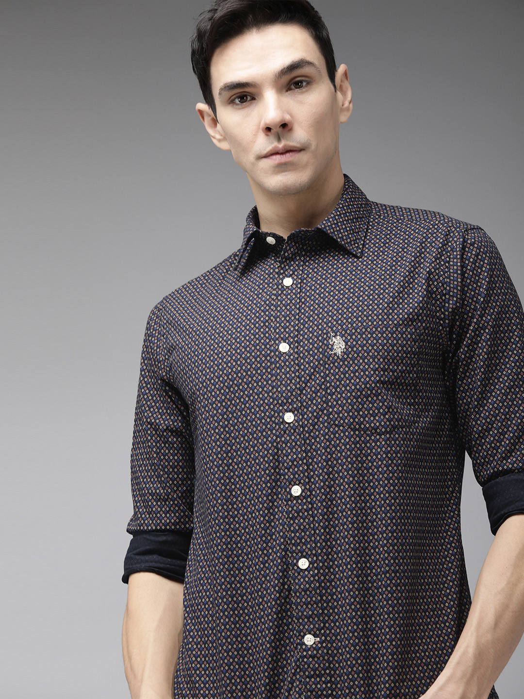 

U S Polo Assn Men Navy Blue Tailored Fit Opaque Casual Shirt