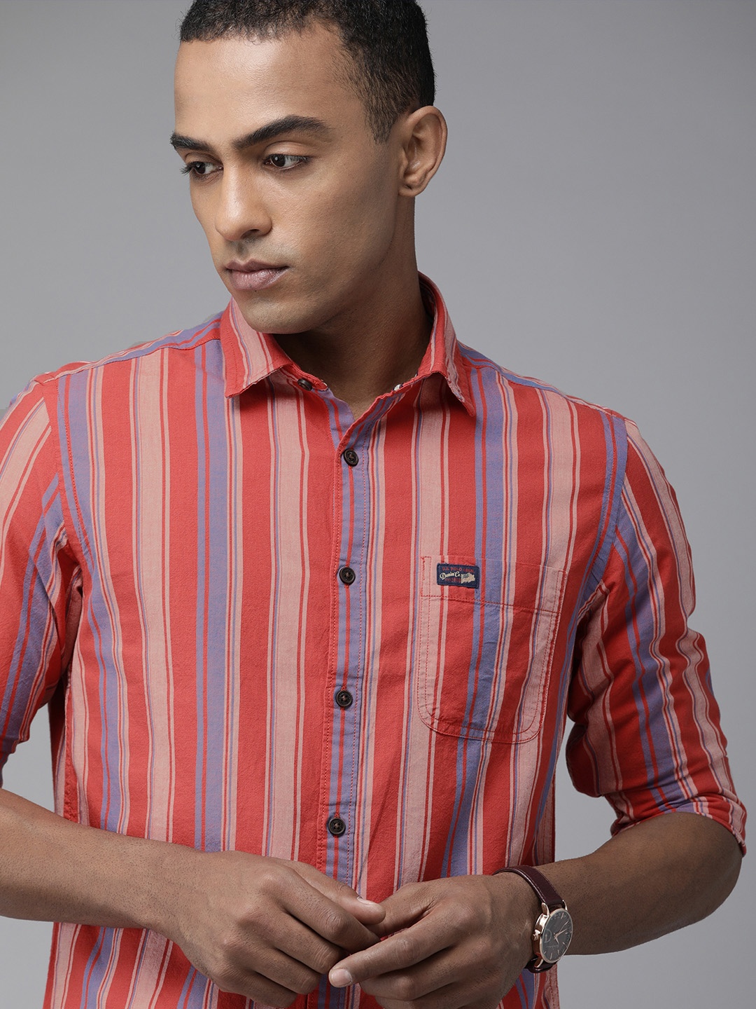 

U S Polo Assn Denim Co Men Multicoloured Multi Striped Opaque Casual Shirt