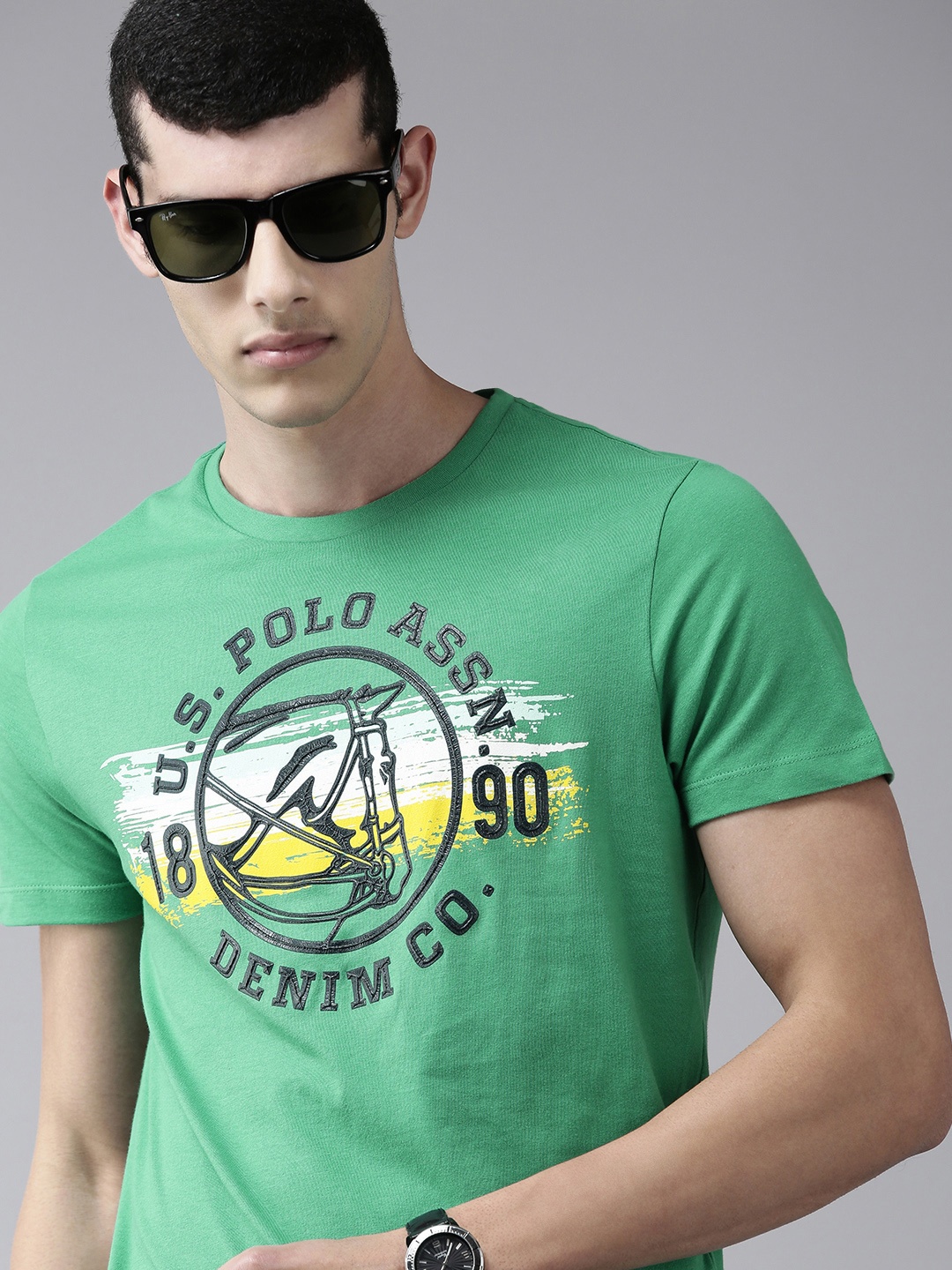 

U S Polo Assn Denim Co Men Green & Black Printed T-shirt