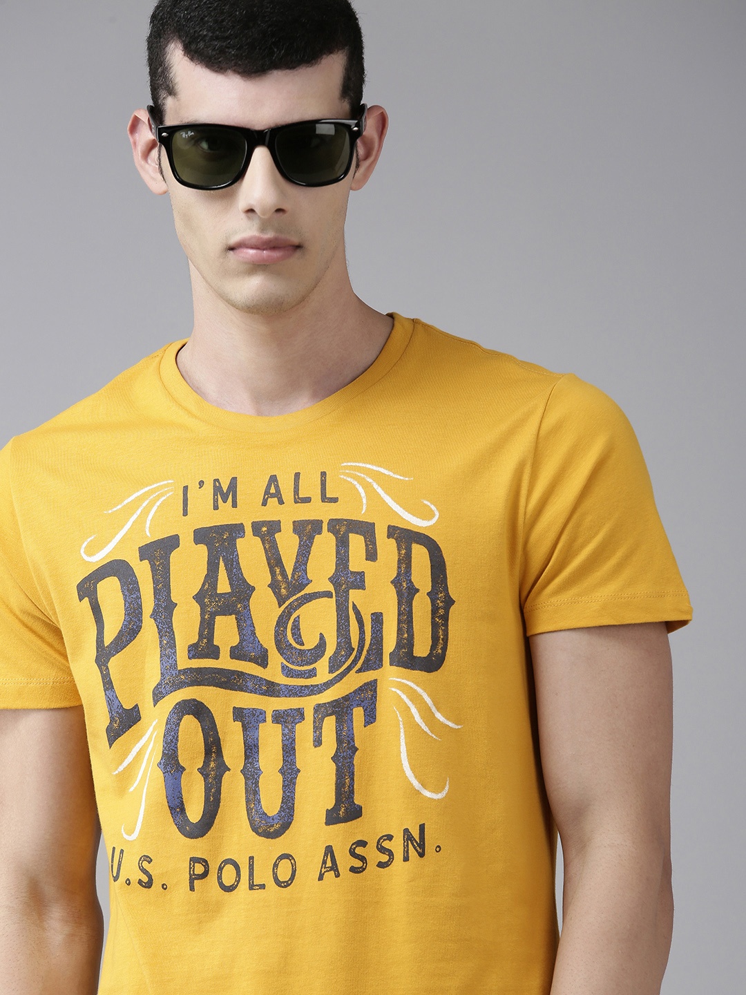 

U S Polo Assn Denim Co Men Mustard Yellow & Black Printed T-shirt