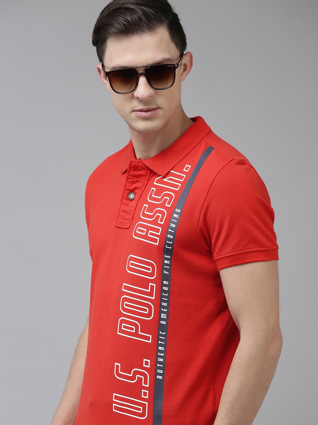 U.S. Polo Assn. Denim Co. Men Red Brand Logo Pure Cotton Polo Collar T-shirt