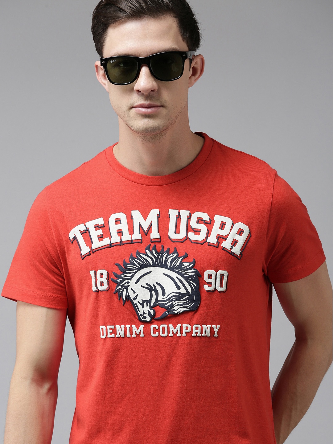 

U S Polo Assn Denim Co Men Red Typography Printed Pure Cotton T-shirt