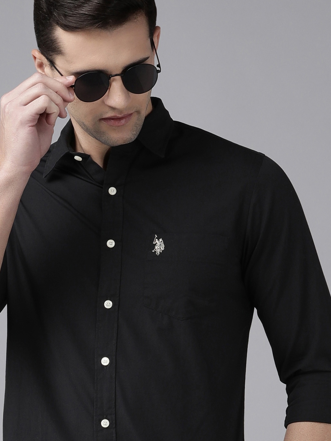 

U.S. Polo Assn. Men Black Solid Pure Cotton Casual Shirt