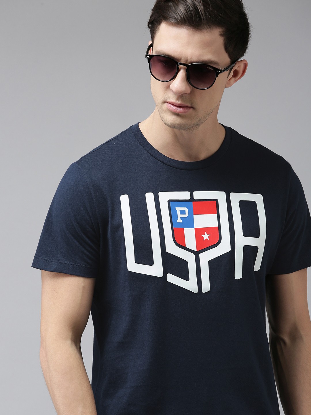 

U S Polo Assn Denim Co Men Navy Blue Brand Logo Printed Pure Cotton T-shirt