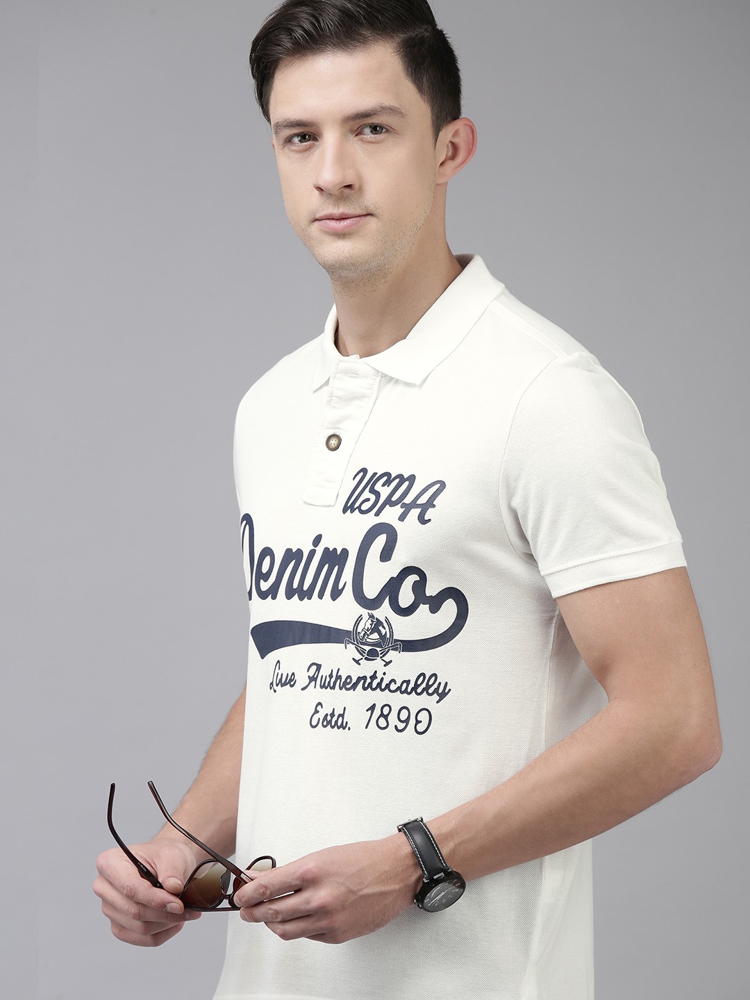 

U.S. Polo Assn. Denim Co. Men Off-White Printed Pure Cotton T-shirt