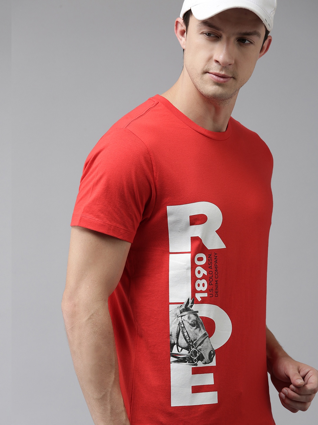 

U S Polo Assn Denim Co Men Red Typography Printed Pure Cotton Casual T-shirt