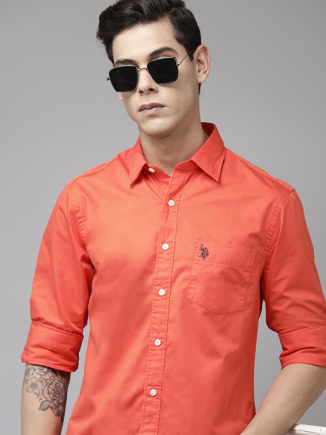 

U.S. Polo Assn. Men Orange Tailored Fit Pure Cotton Casual Shirt