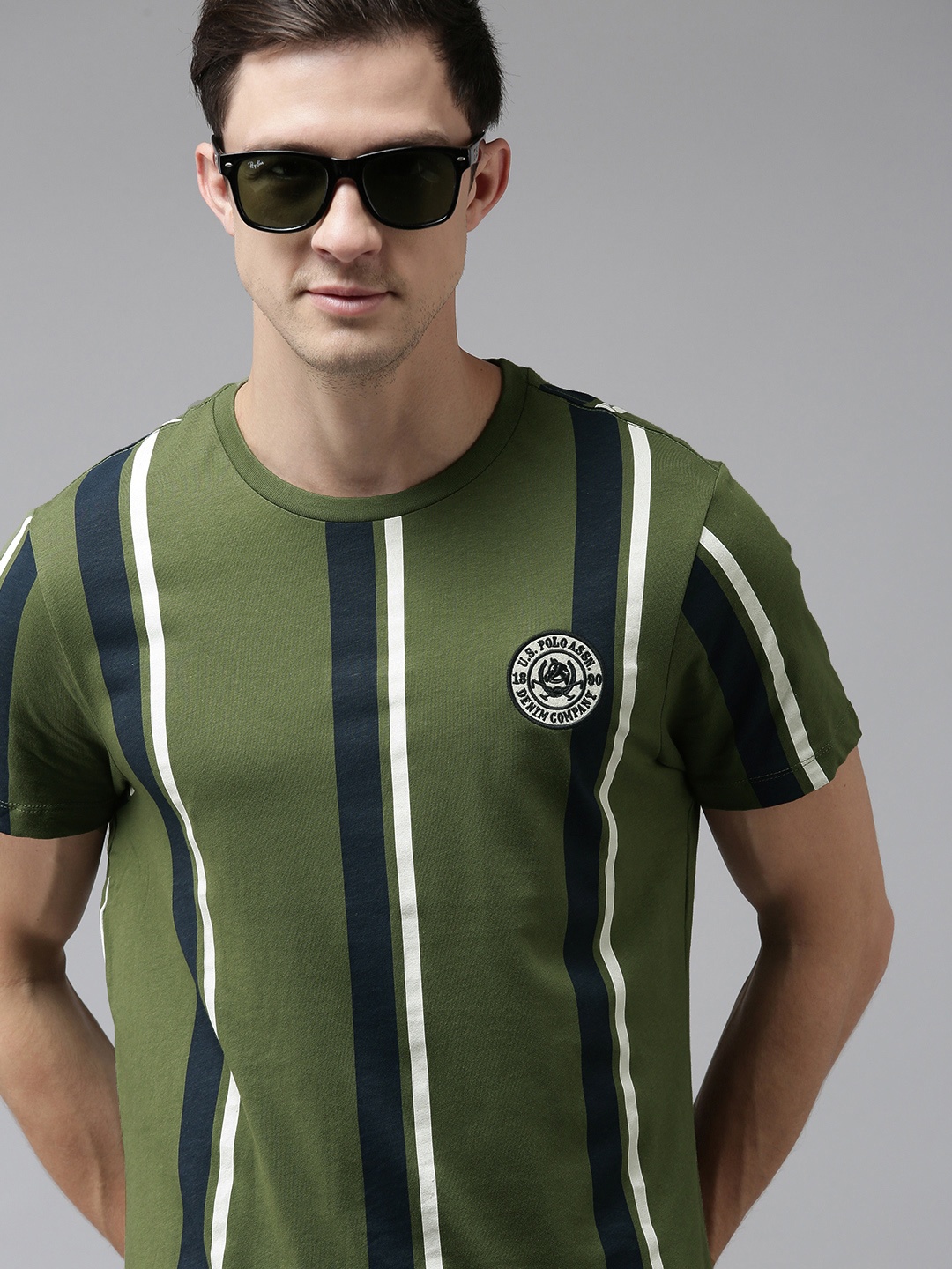 

U S Polo Assn Denim Co Men Green & Navy Blue Striped T-shirt