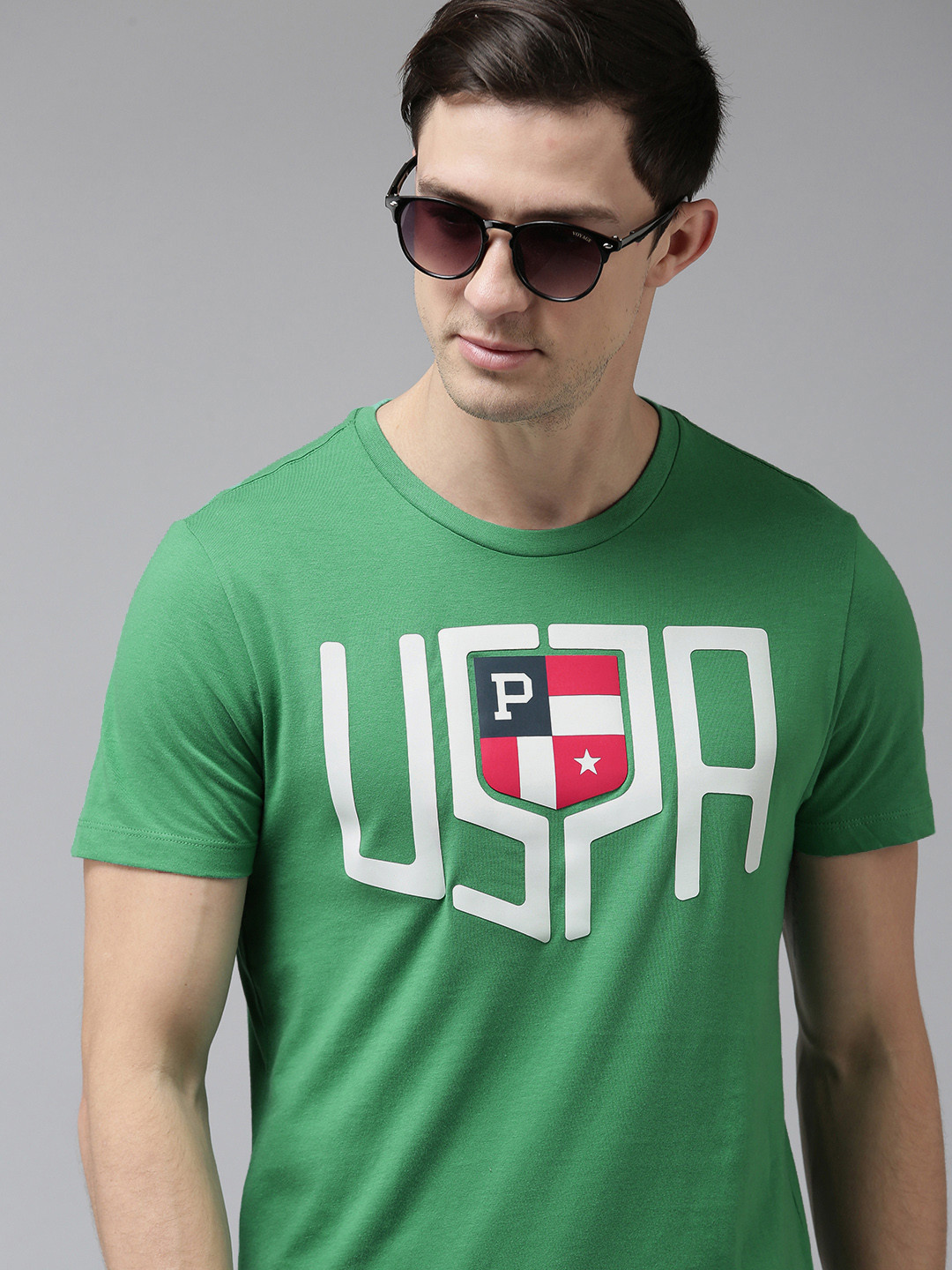 

U S Polo Assn Denim Co Men Green Brand Logo Printed Pure Cotton T-shirt