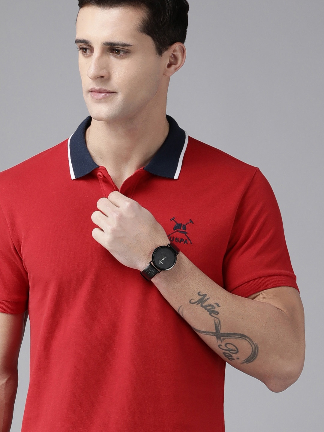 

U.S. Polo Assn. Men Red Polo Collar Pure Cotton Slim Fit T-shirt