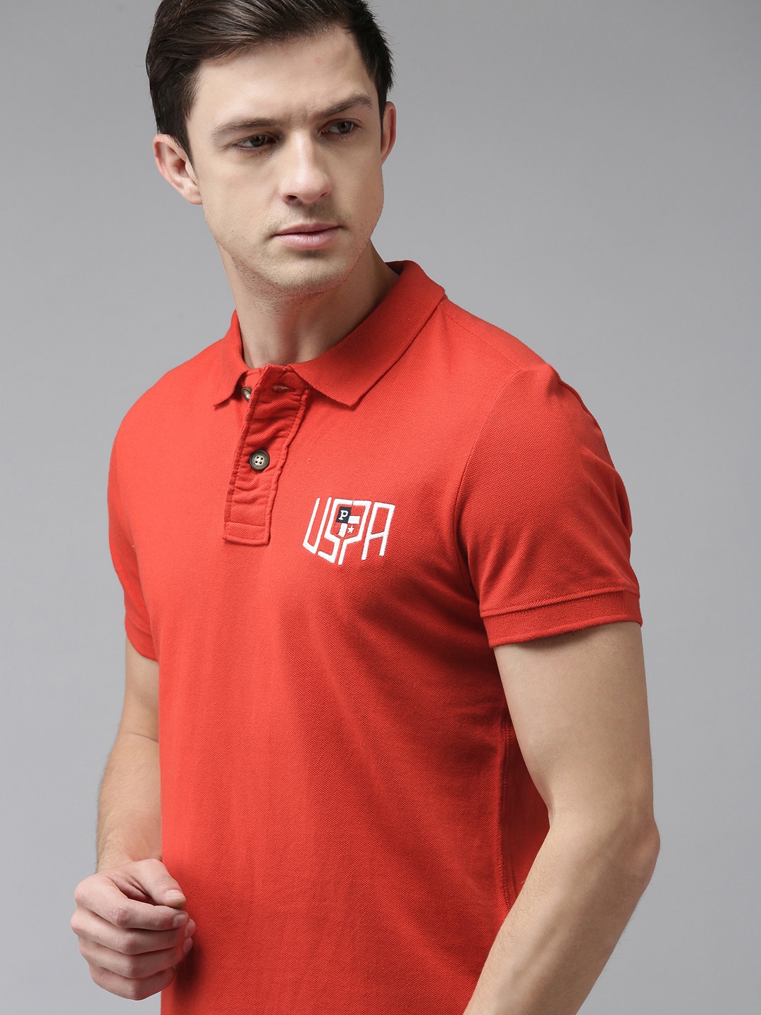 

U S Polo Assn Denim Co Men Red Brand Logo Printed Polo Collar T-shirt