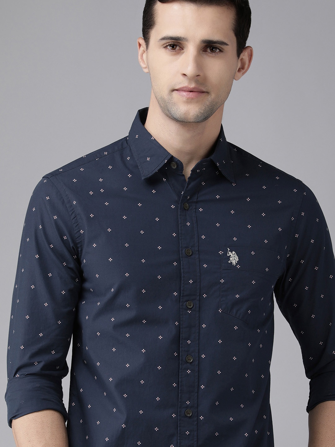 

U.S. Polo Assn. Men Navy Blue Printed Pure Cotton Casual Shirt