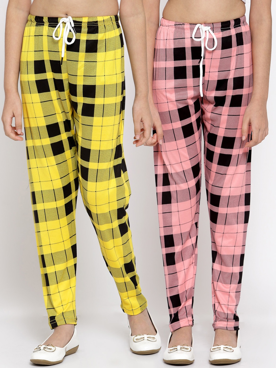 

KLOTTHE Girls Yellow & Pink Pack Of 2 Checked Easy Wash Trouser