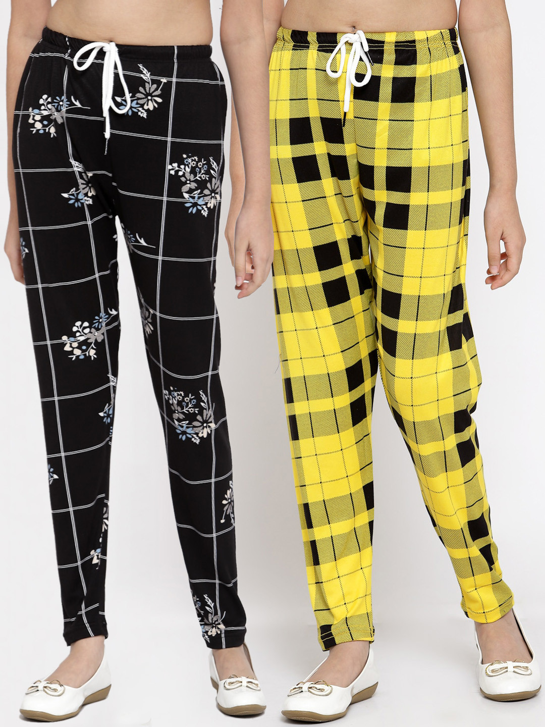 

KLOTTHE Girls Black & Yellow Pack Of 2 Checked Trouser