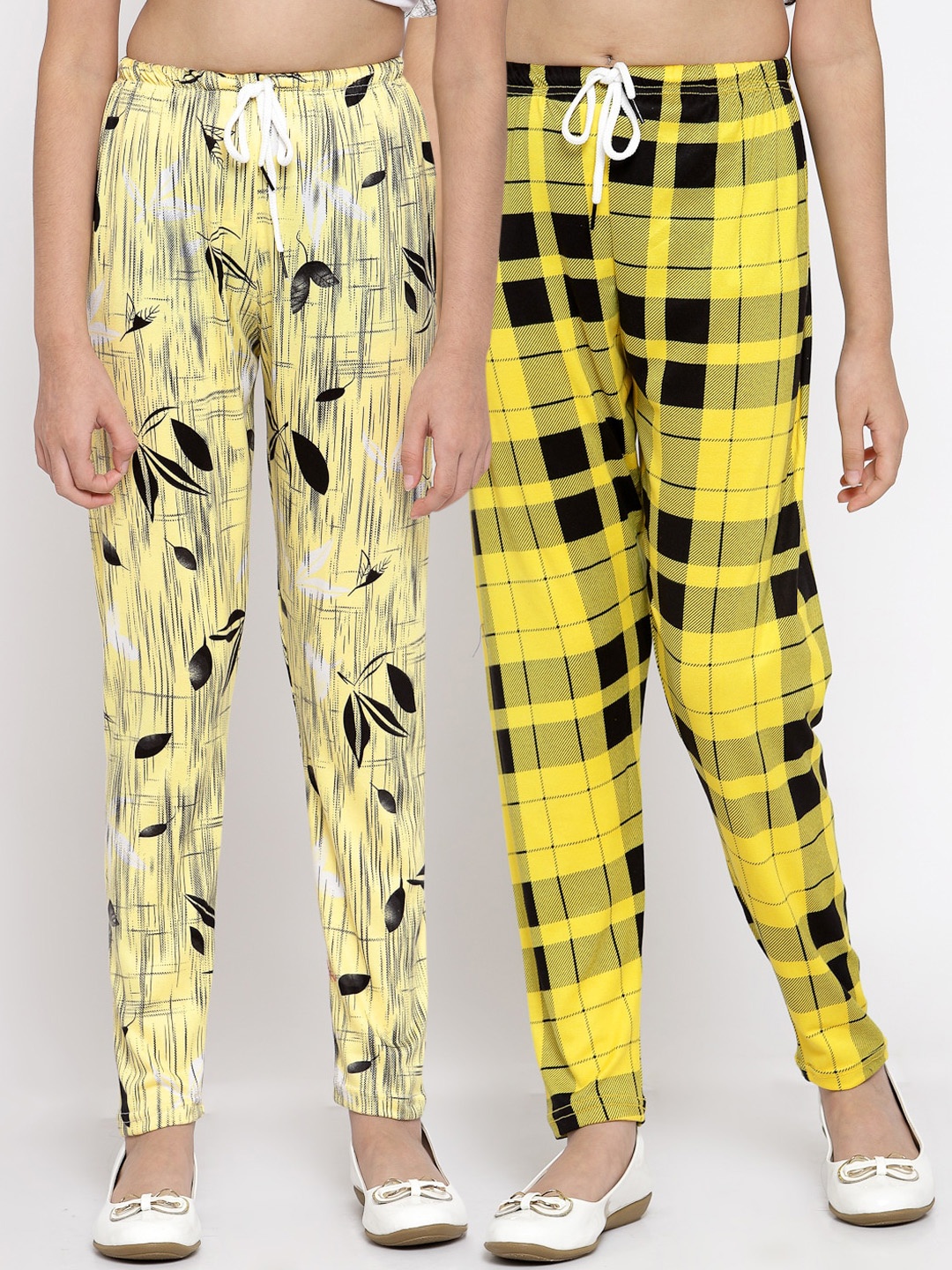 

KLOTTHE Girls Cream-Coloured & Yellow Pack Of 2 Printed Trouser