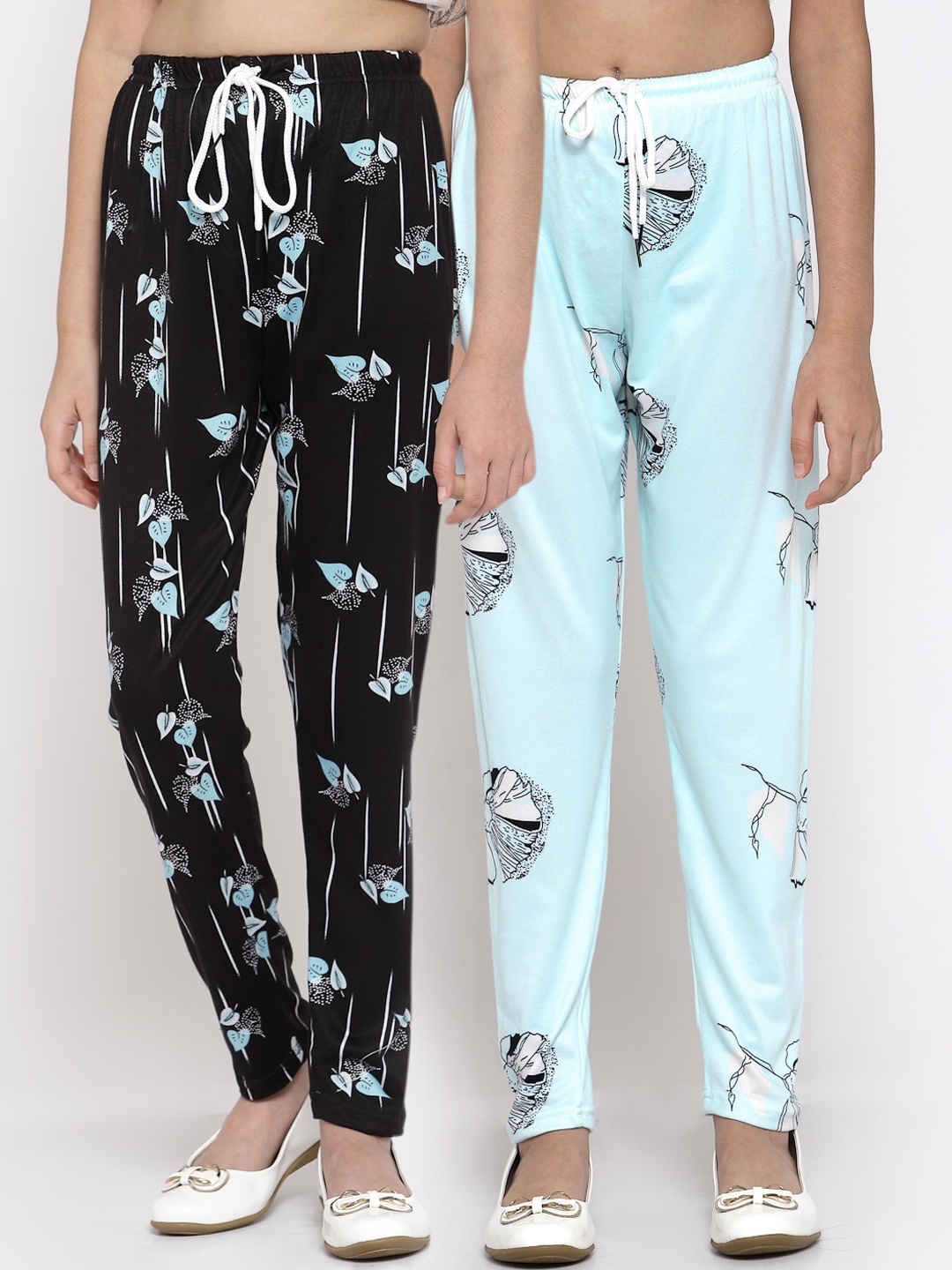 

Klotthe Kids Girls Pack of 2 Black & Blue Printed Ankle Length Leggings