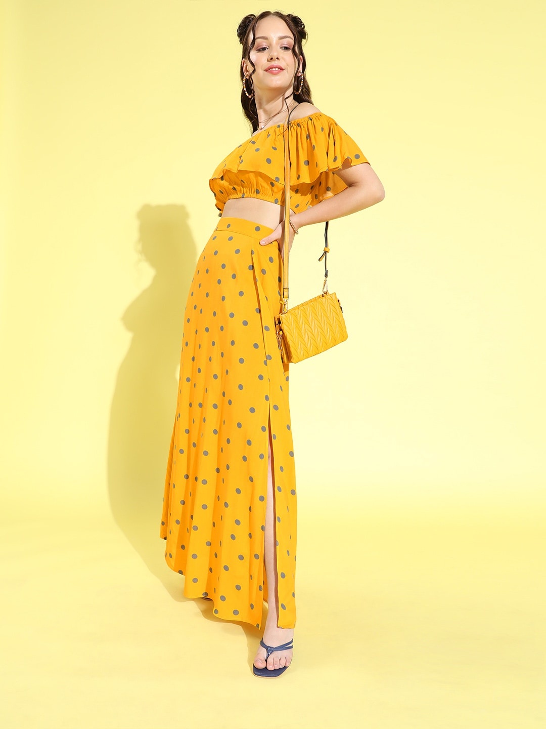 

Berrylush Women Bright Yellow Polka Dots Dress