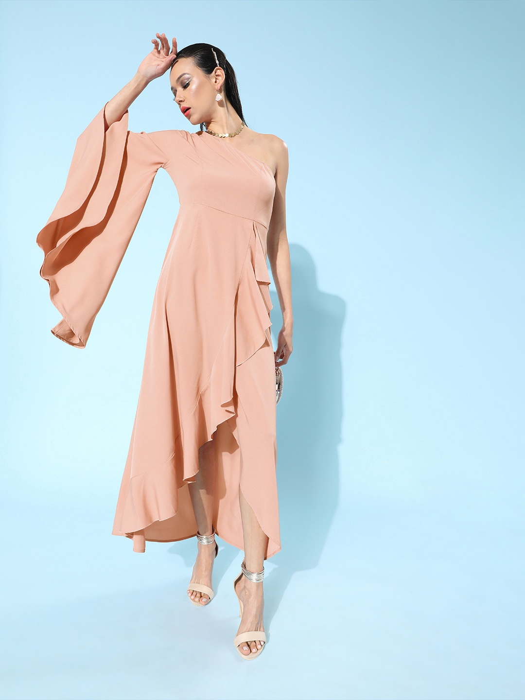 

Berrylush Pink Solid One Shoulder Dress