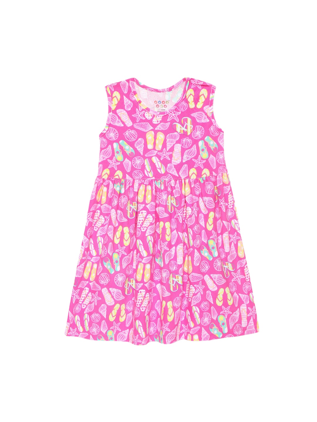 

ZION Girls Pink & Yellow Conversational Printed A-Line Dress