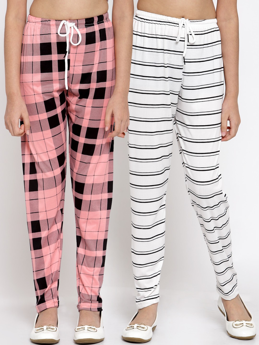 

KLOTTHE Girls Pack of 2 White & Black Printed Ankle Length Leggings