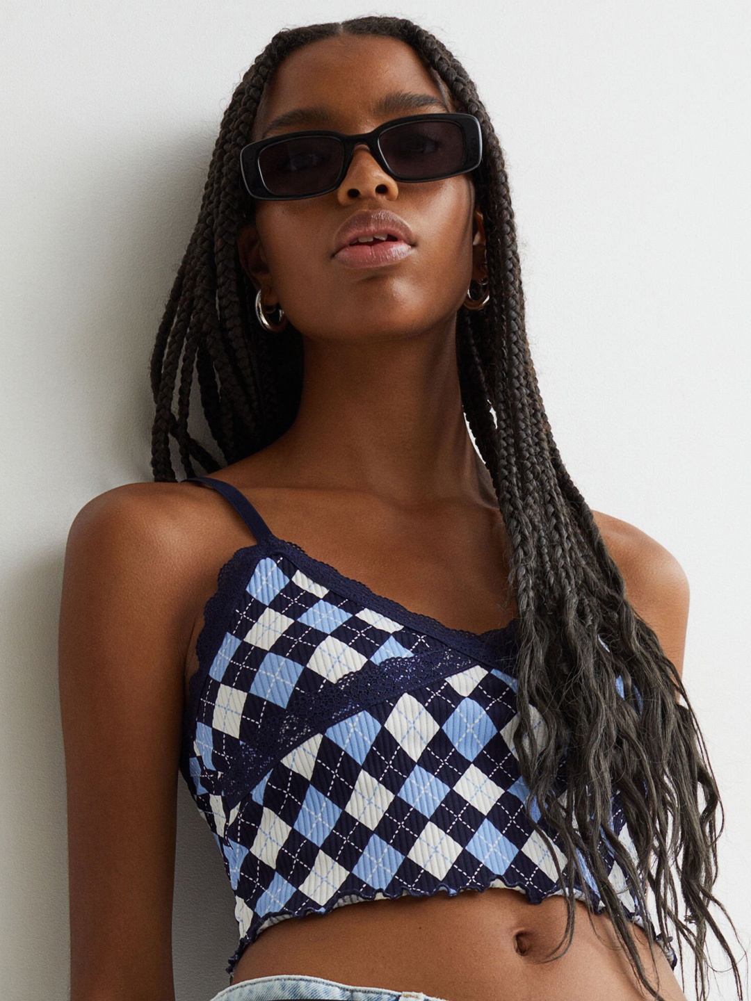 

H&M Blue and White Checked Ribbed top