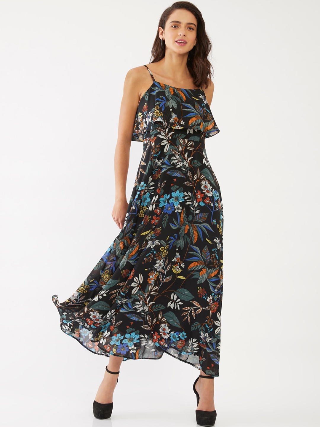 

Zink London Black & tap shoe Floral Maxi Dress