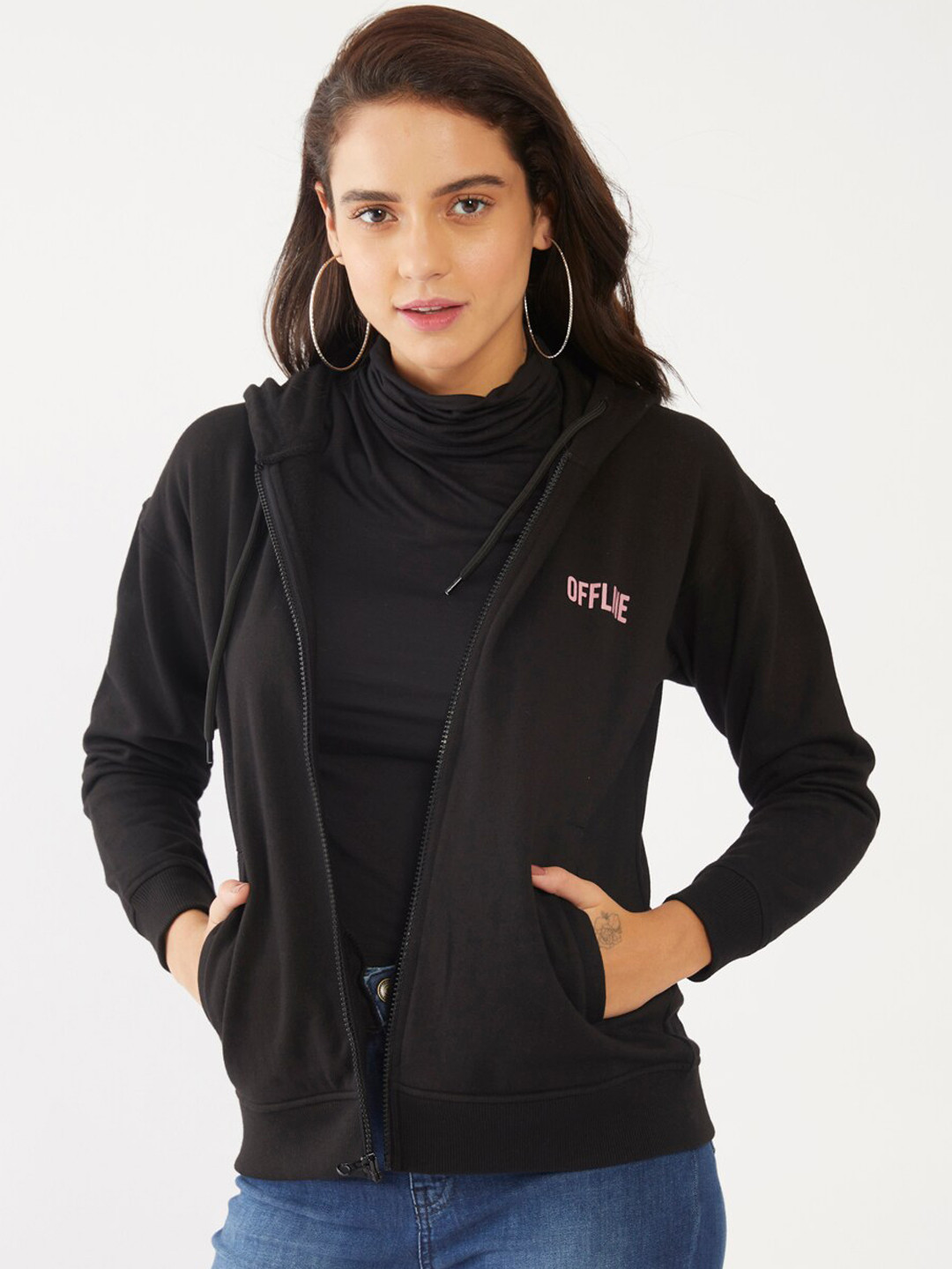 

Zink London Women Black Hooded Sweatshirt