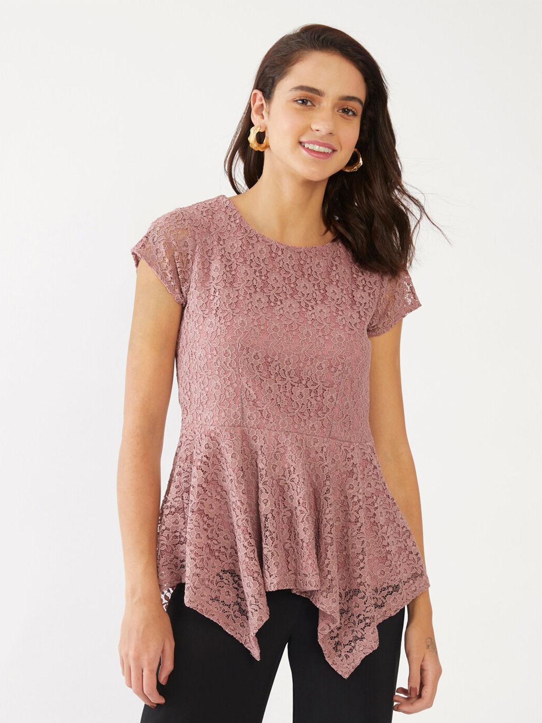 

Zink London Pink Lace Peplum Top