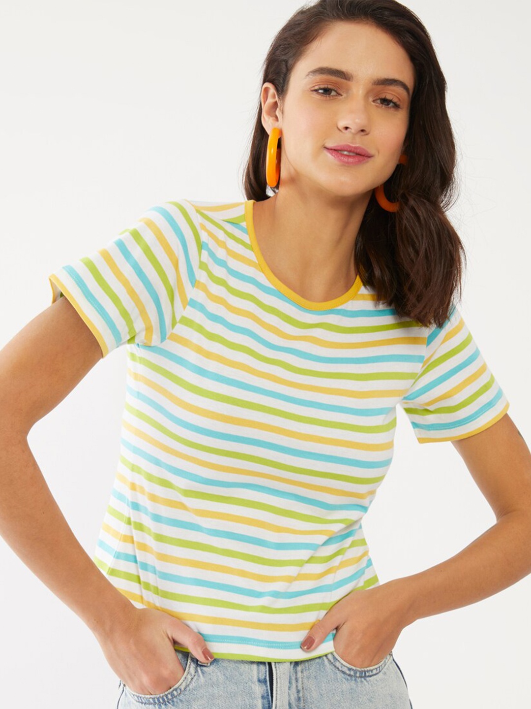

Zink London White & Blue Striped Regular Top